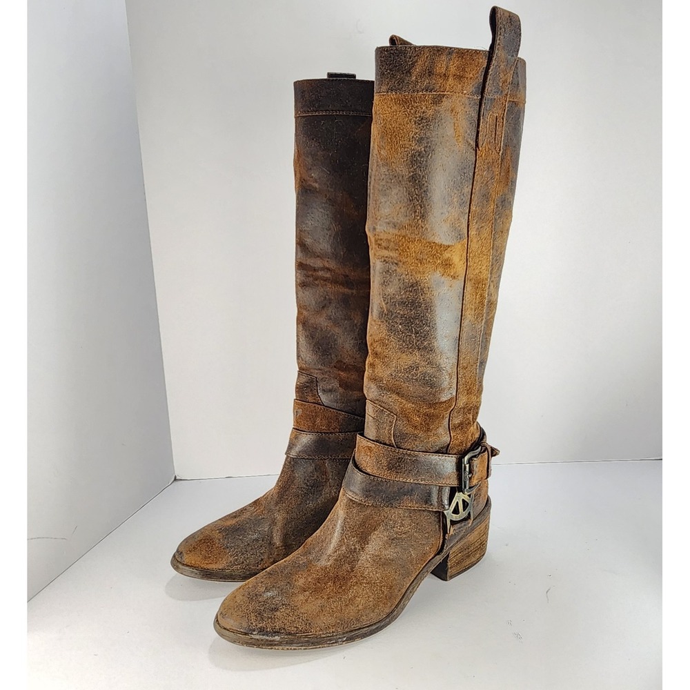 Donald J Pliner Distressed Leather Riding Boots Harness Moto Women's 7.5M